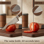 Before and after - the same knife 60 seconds later with the Honewood roller