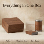 Everything in one box - Honewood roller, magnetic base and care guide